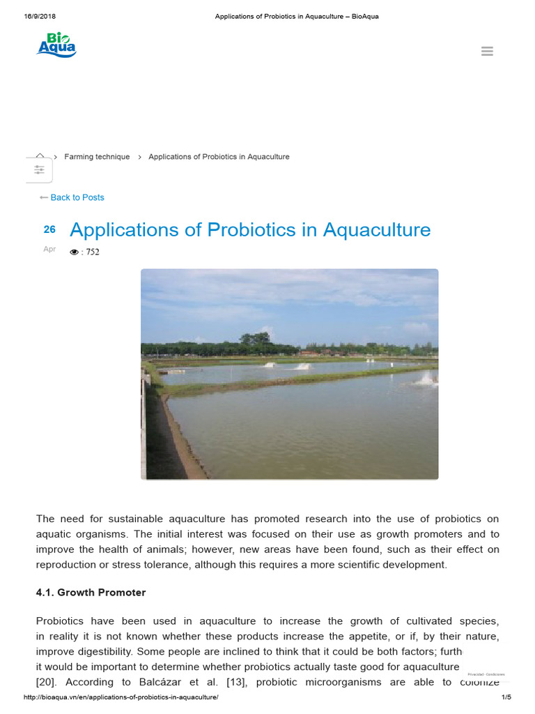 Applications of Probiotics in Aquaculture | PDF