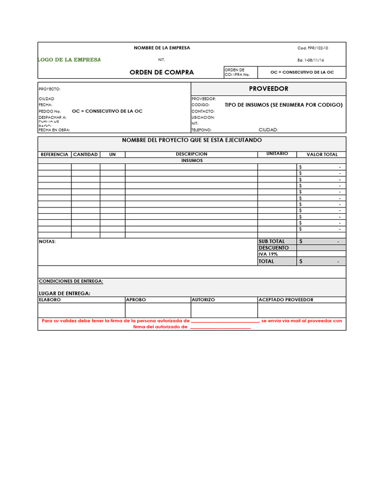 Formato Orden de Compra | PDF | Industrias de servicio