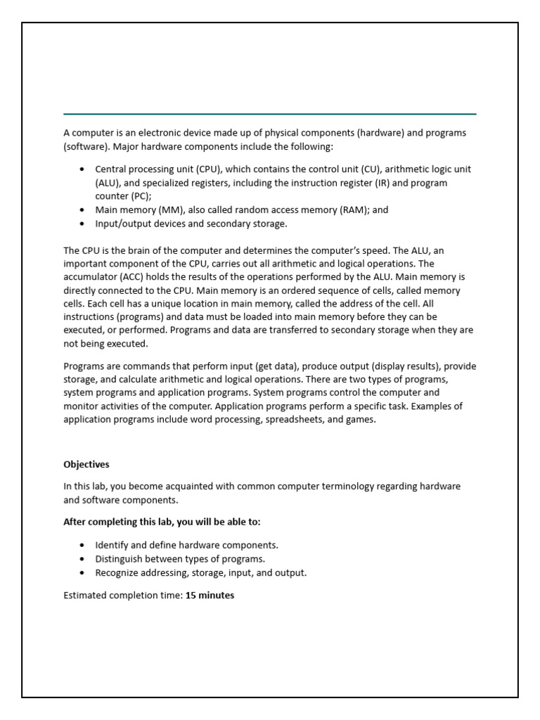 Lab 1 2 Exploring The Hardware and Software Components of A | PDF