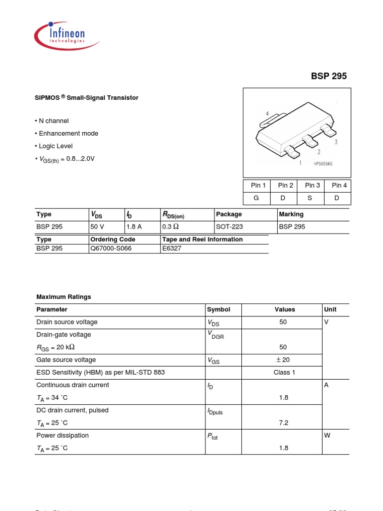 Sipmos Small-Signal Transistor: GS (TH) | PDF | Technology & Engineering