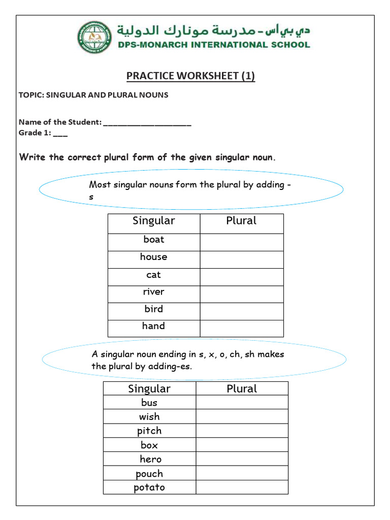 Singular and Plural Nouns Worksheet | PDF