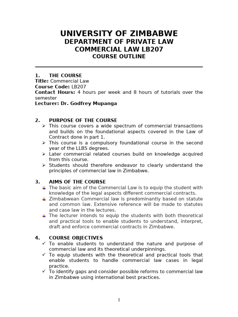 Commercial Law Course Outline LB207 | PDF | Negotiable Instrument ...