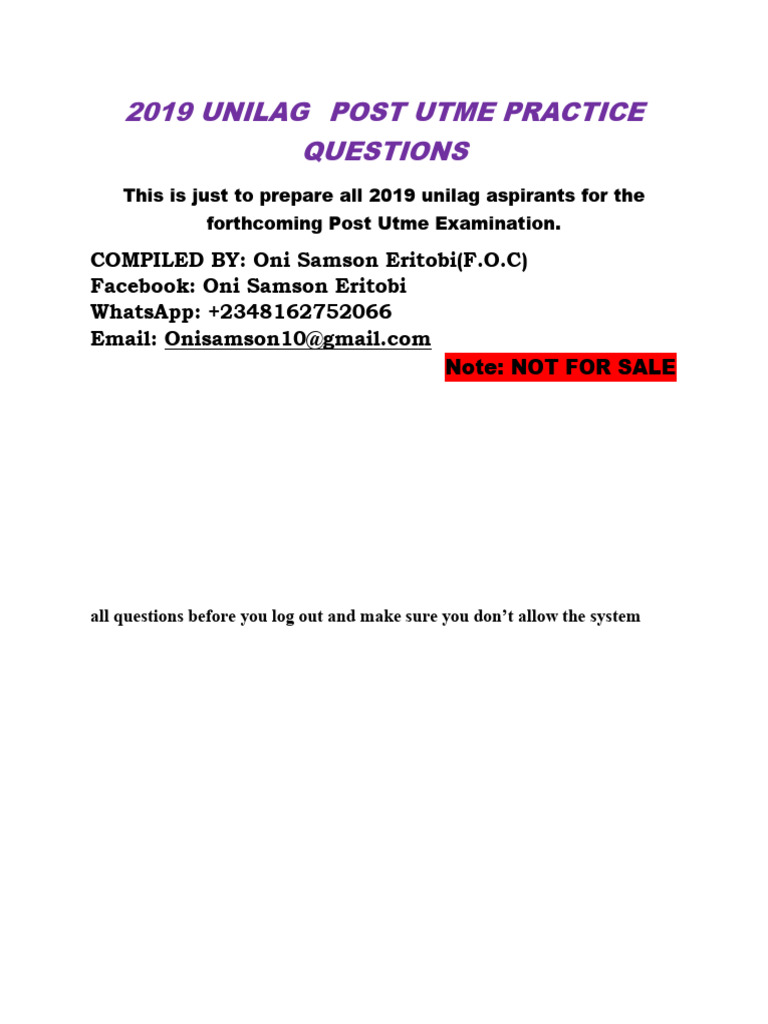 Unilag P.utme Practice Q | PDF