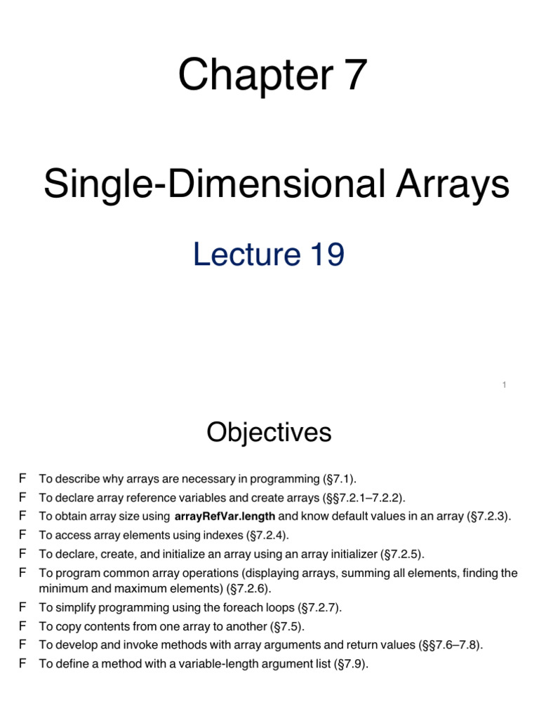 Chapter 7 Single-Dimensional Arrays - Lecture19 | PDF