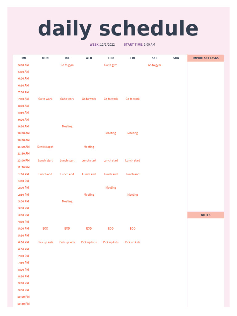 Daily Schedule | PDF | Cooking, Food & Wine | Wellness