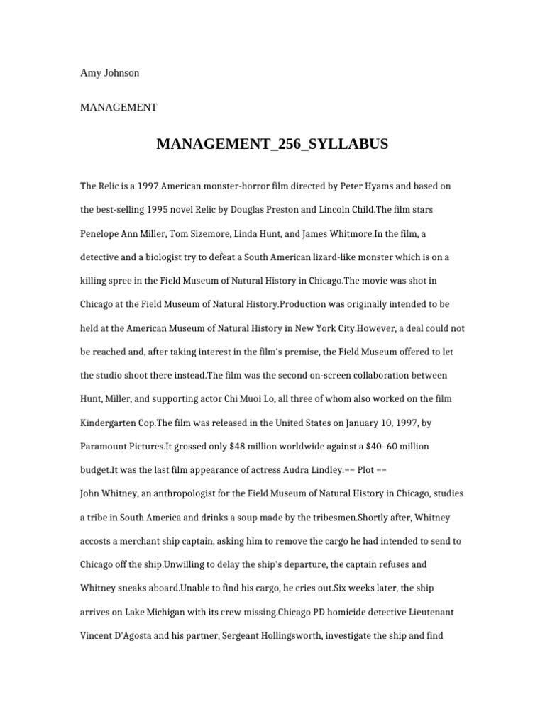 Management 256 Syllabus | PDF