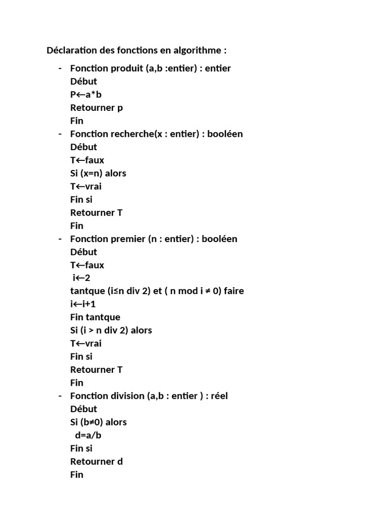 Déclaration Des Fonctions en Algorithme | PDF