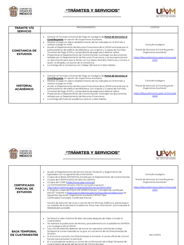 Trámites y Servicios en Control Escolar UPVM | PDF | Ingeniería