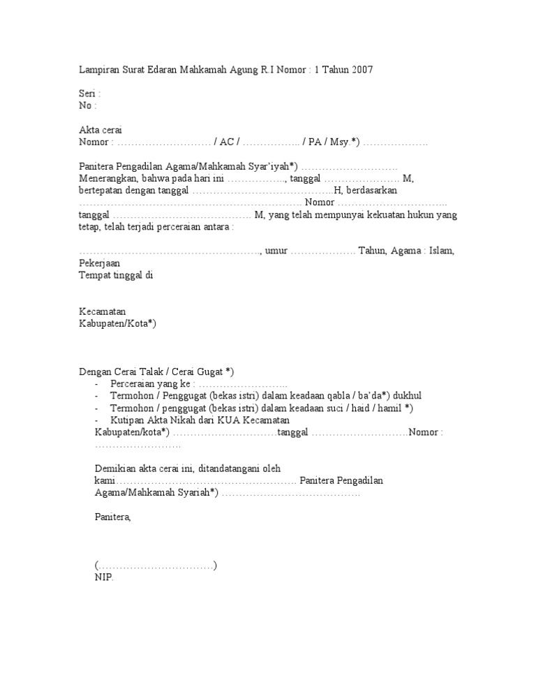 Contoh Surat Cerai Kosong Nusagates