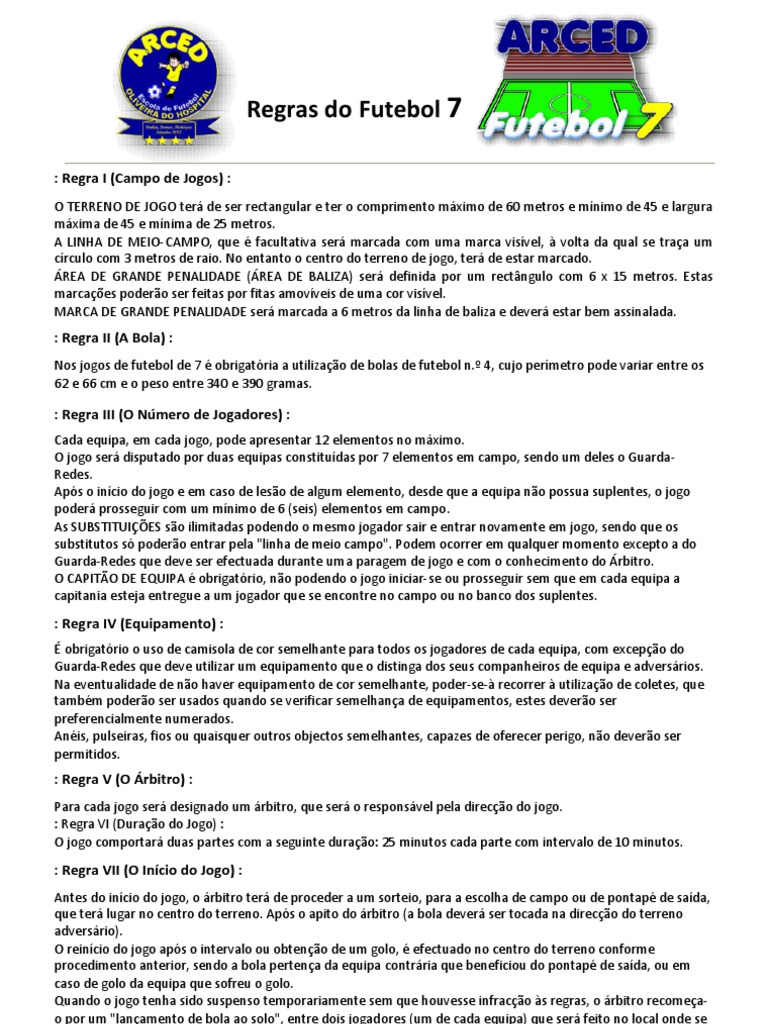Regras de Futebol 7 | PDF | Regras e regulamentos esportivos | Futebol