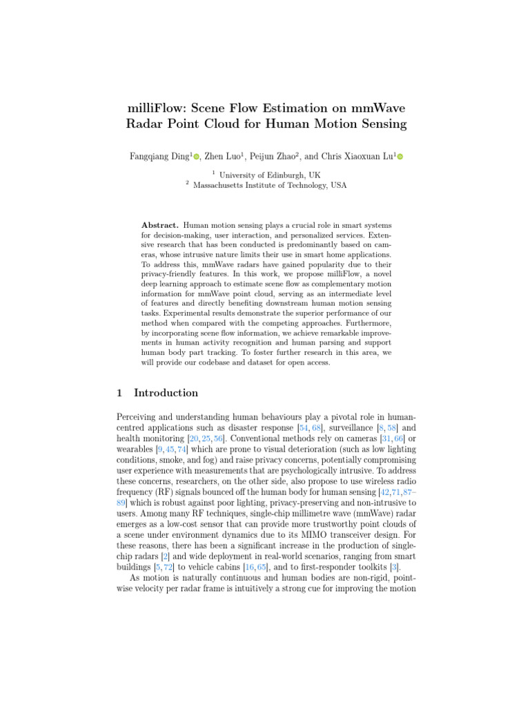 Milliflow - Scene Flow Estimation On Mmwave Radar Point Cloud For Human ...