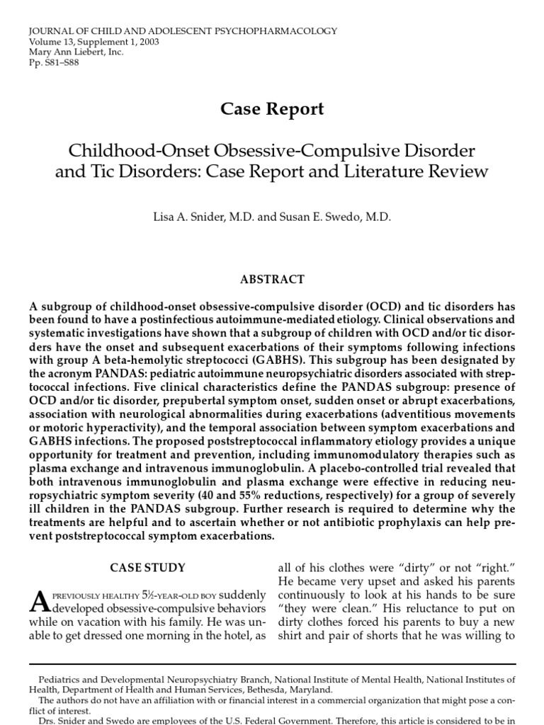 Childhood-Onset Obsessive-Compulsive Disorder and Tic Disorders: Case ...
