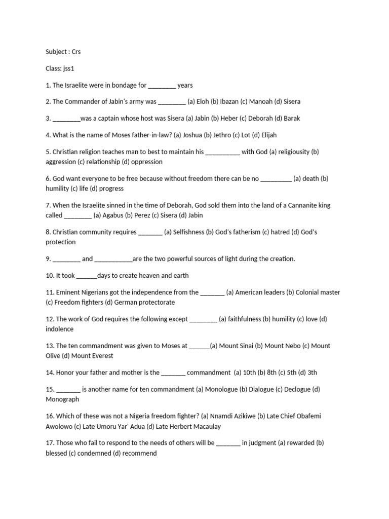 Exam CRS Jss1 | PDF