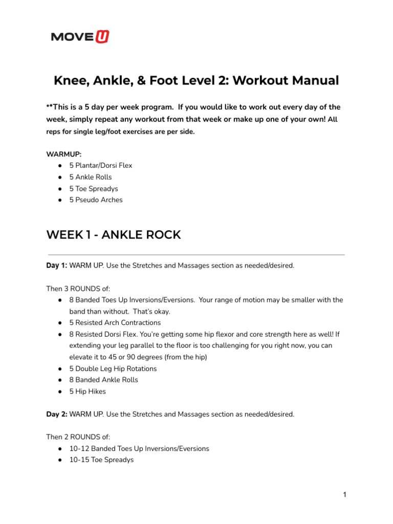 Level 2 Knee, Ankle & Foot Workout Guide | PDF | Anatomical Terms Of ...