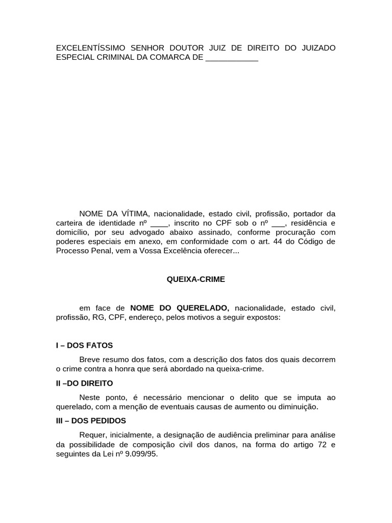 Modelo Editavel de Queixa Crime | PDF