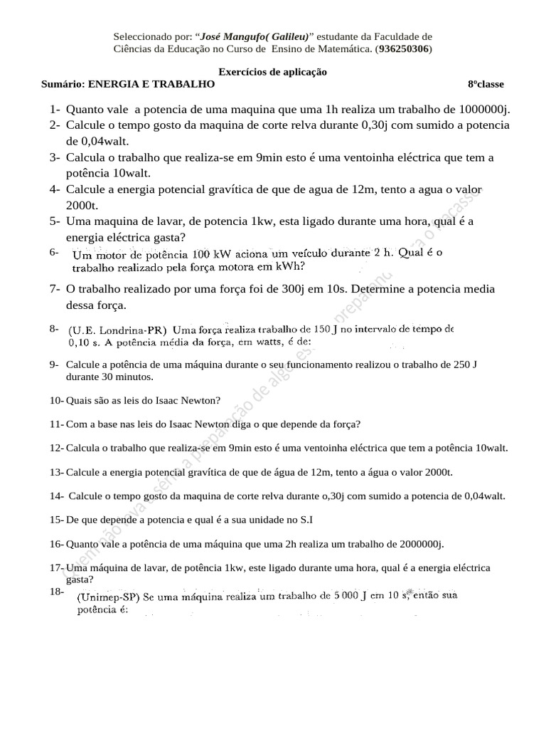 Exercícios de Física Potencia | PDF