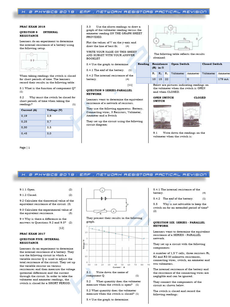Internal Resistance and EMF Experiments | PDF | Electrical Resistance ...