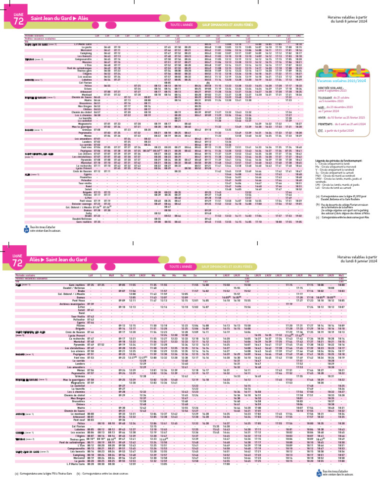 Fiche Horaire Janv 2024 C | PDF