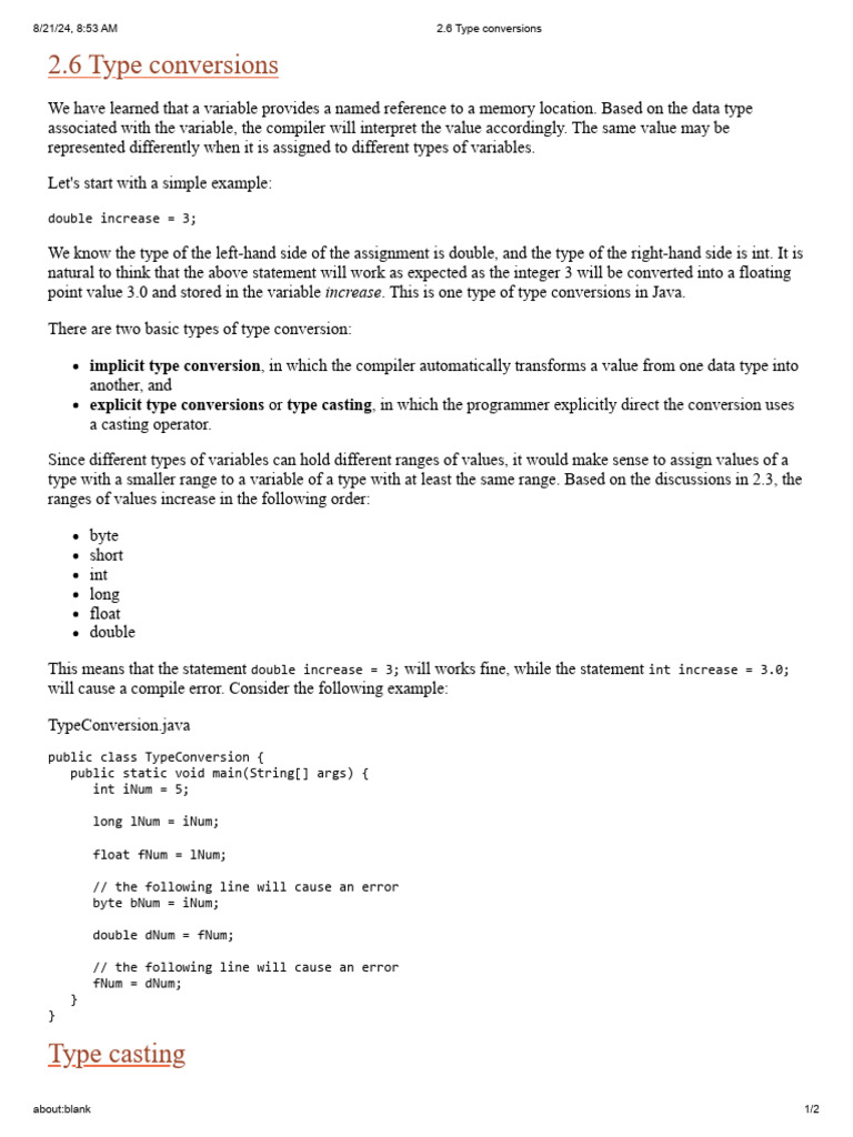 2.6 Type Conversions | PDF