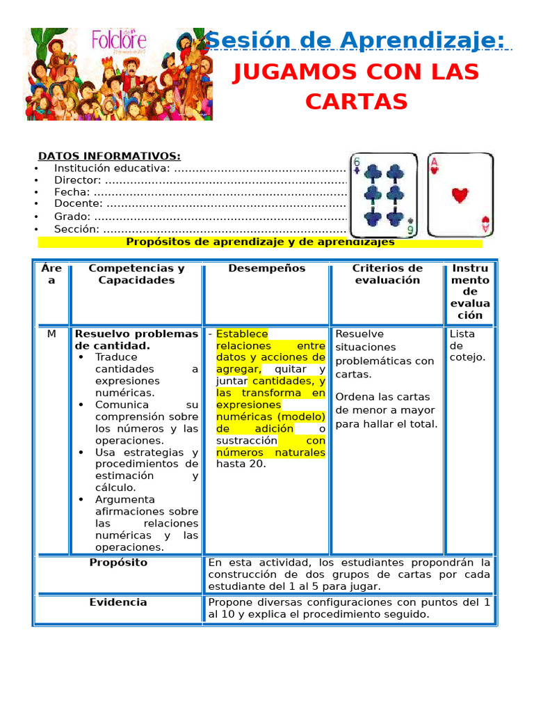 1° Sesión Día 3 Mat Jugamos Con Las Cartas | PDF