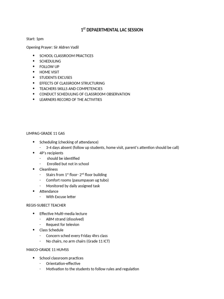 1ST Depaertmental Lac Session | PDF