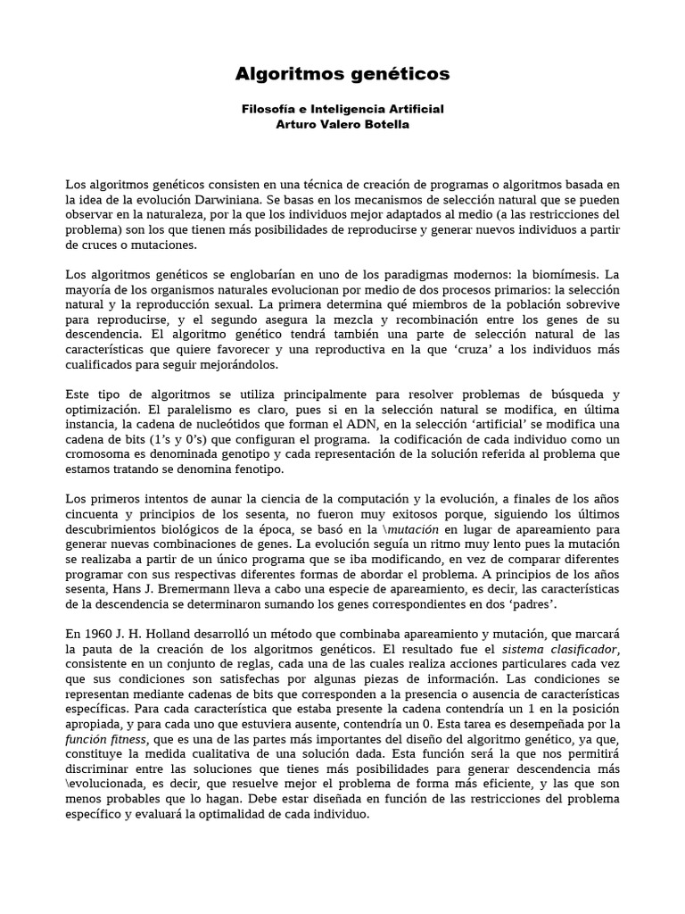 Algoritmos Geneticos Filosofia e Intelig | PDF