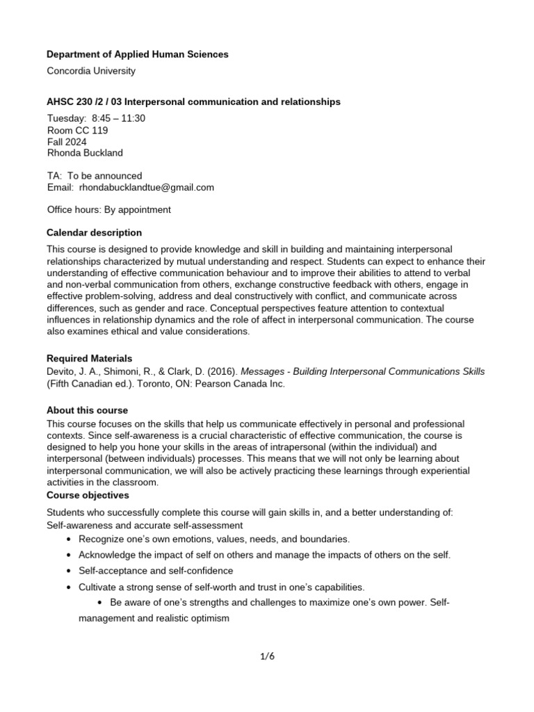 AHSC 230 Tuesday Course Outline Fall 2024 | PDF