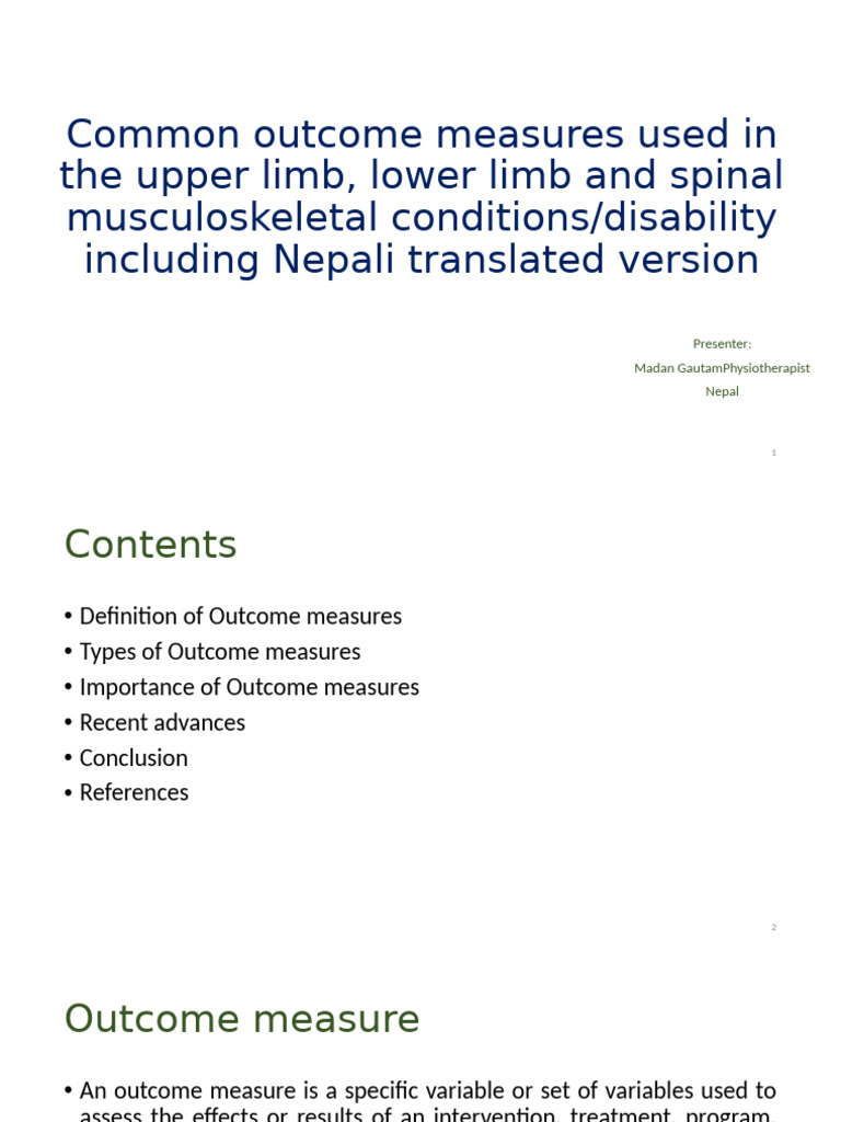 Recent Advance On Outcome Measure | PDF