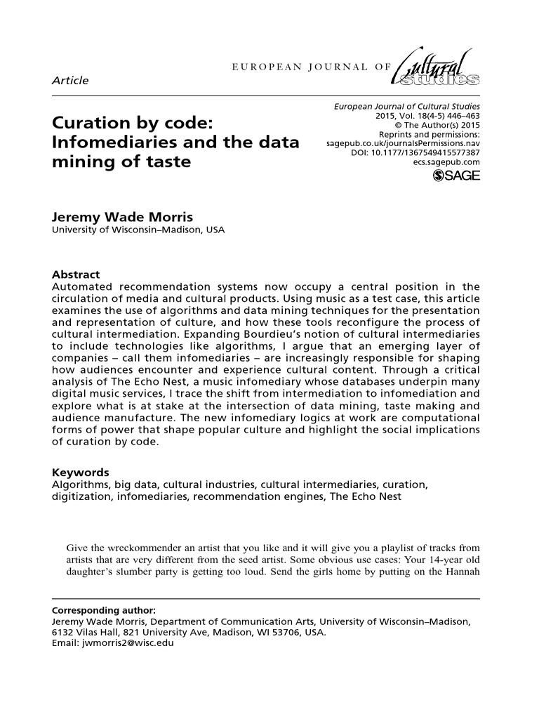 Morris Curation by Code Infomediaries and The D | PDF