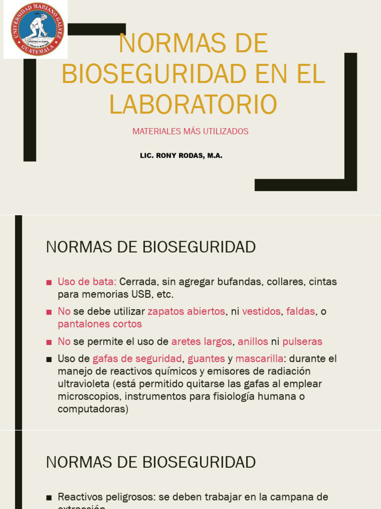Normas de Bioseguridad en El Laboratorio | PDF