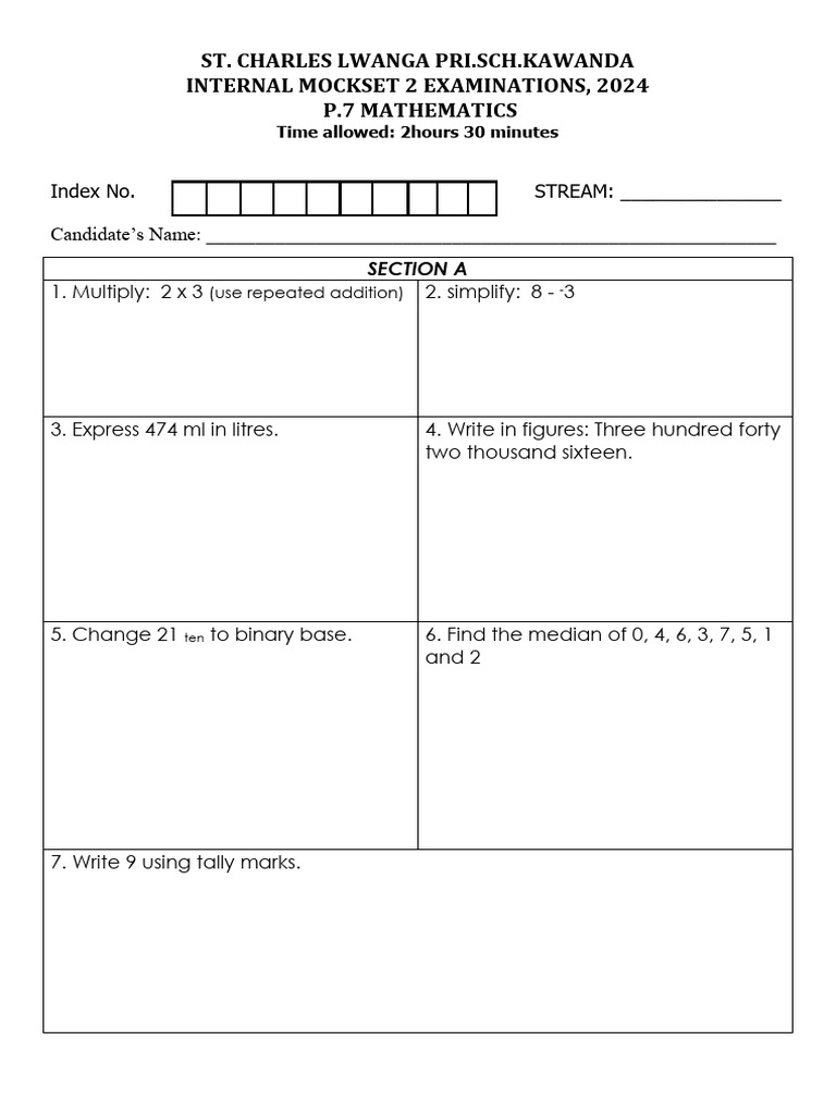 Internal Mock Set 2 Math 2024 | PDF