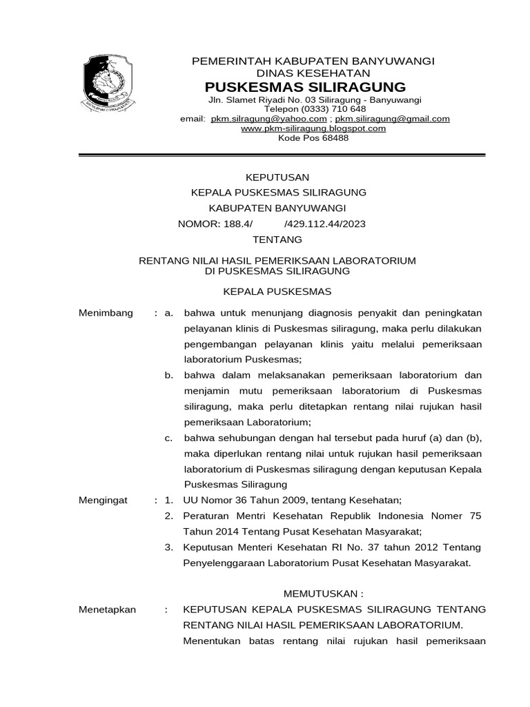 SK Rentang Nilai Normal Lab | PDF