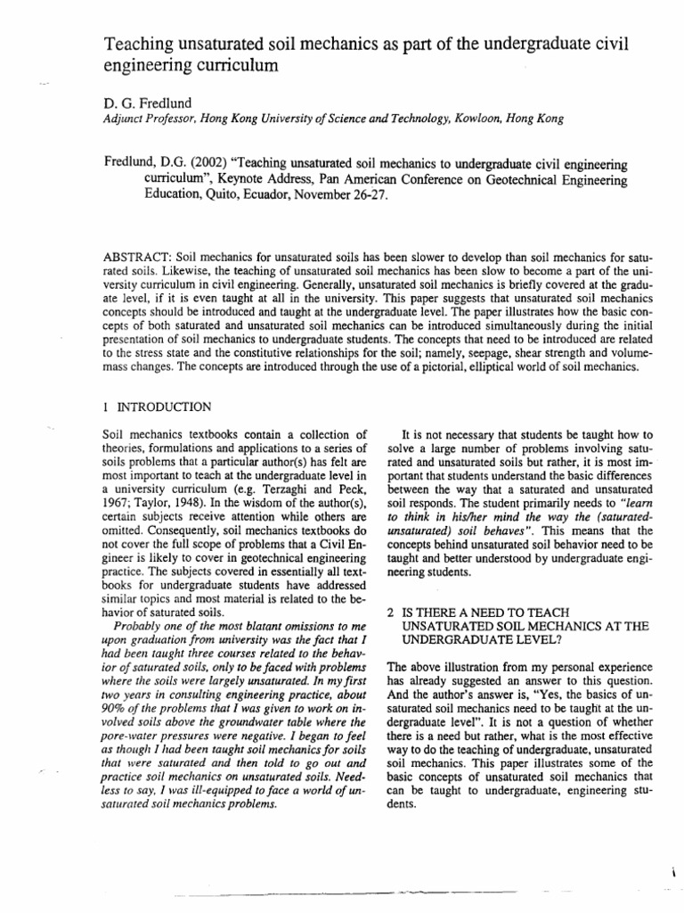 Dr. Fredlund Teaching Unsaturted Soil Mechanics (2002) | PDF