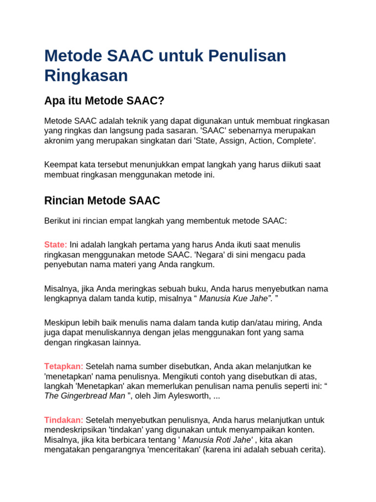 Metode SAAC Untuk Penulisan Ringkasan | PDF