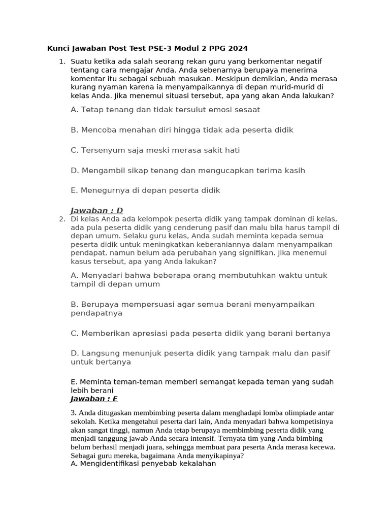 Kunci Jawaban Post Test Pse Pdf