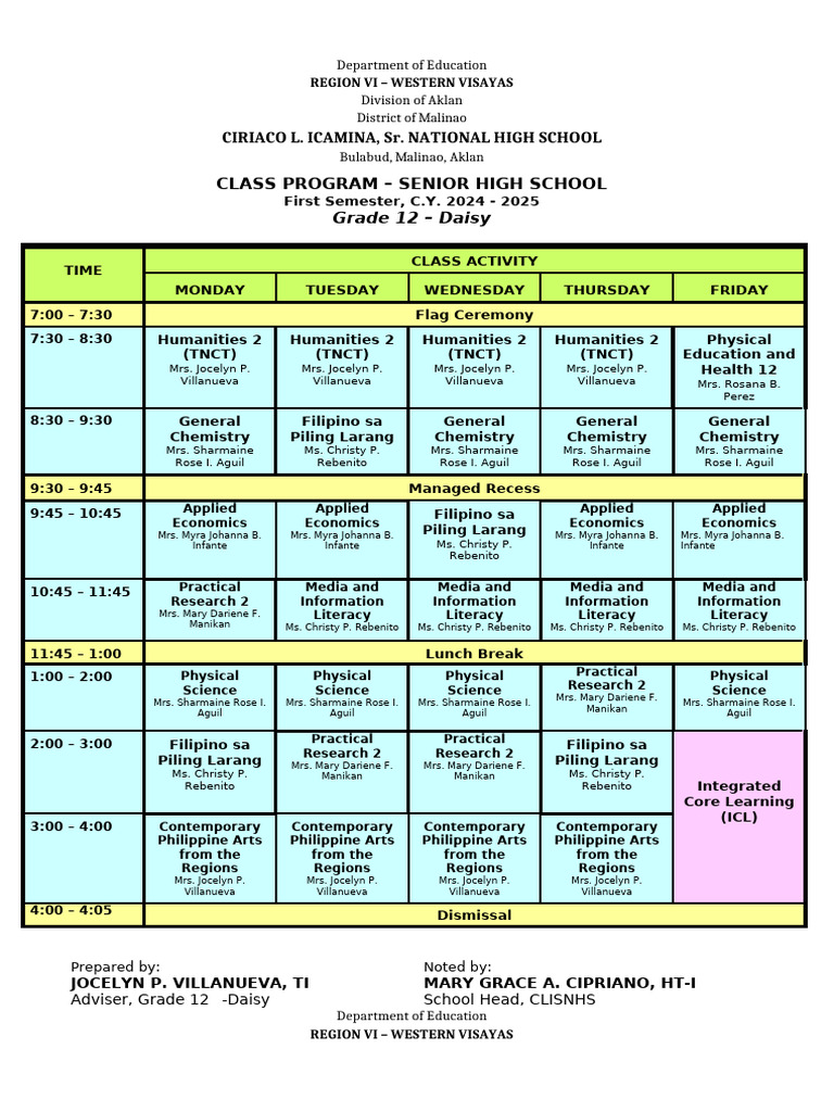 F Class Program of SHS 2024 2025 First Semester Copy 1 | PDF