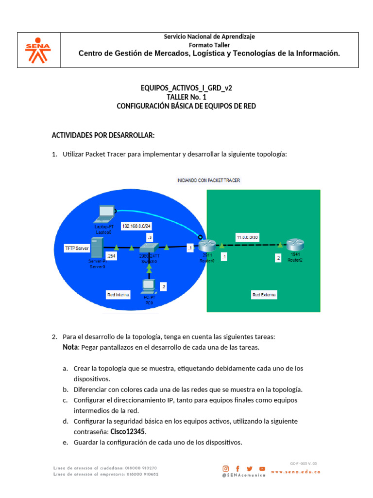 Taller de Configuración de Redes en Packet Tracer | PDF | Red de ...