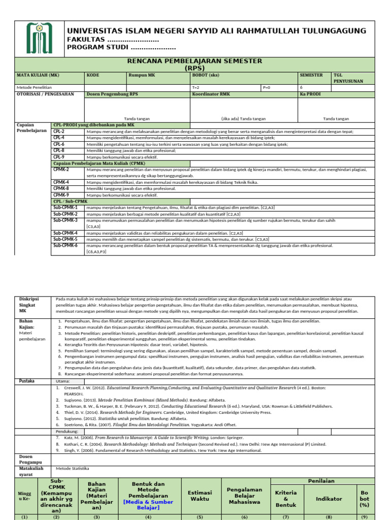 Rencana Pembelajaran Metode Penelitian | PDF | Procedural Knowledge ...