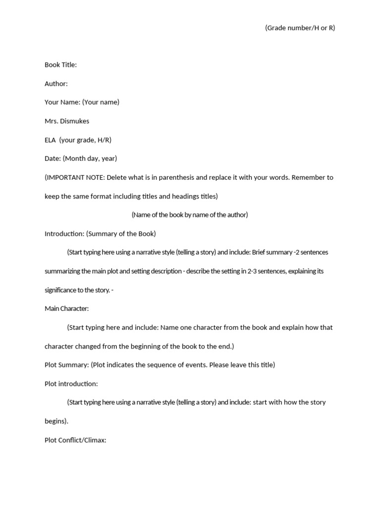 Book Report Template Pdf