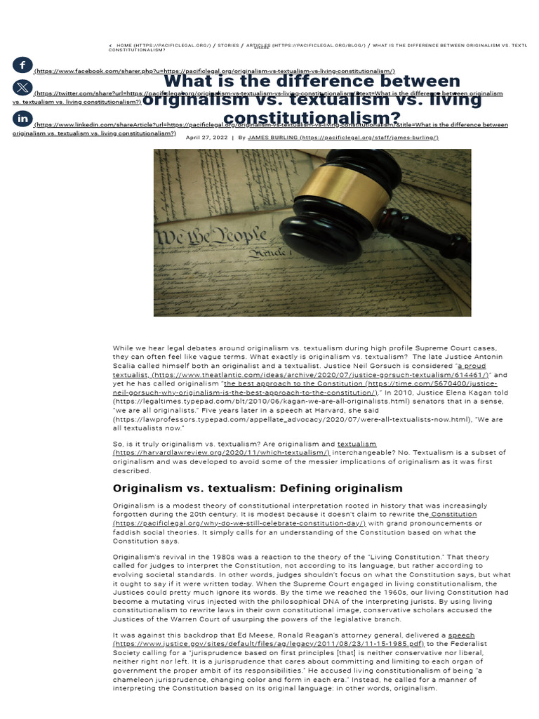 Originalism vs. Textualism Explained | PDF | Public Law | Philosophy