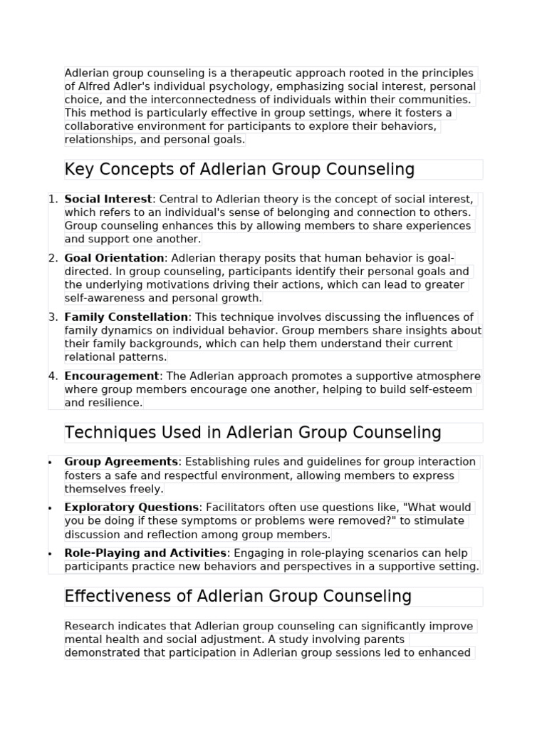 Adlerian Group Counseling | PDF