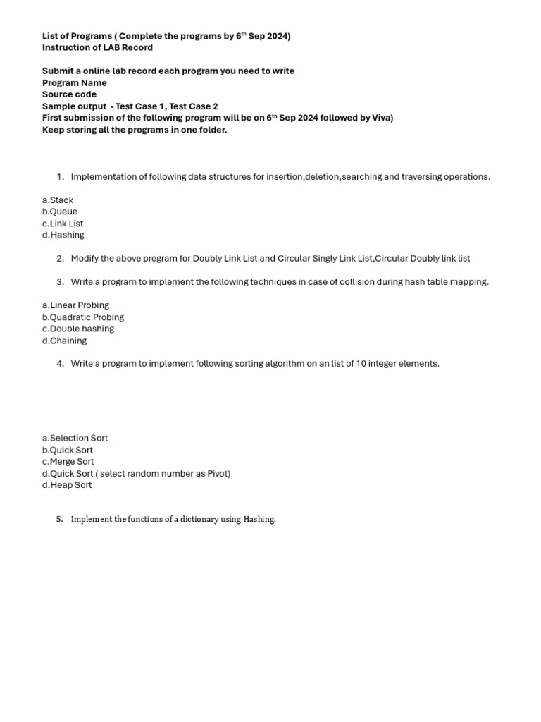 List of programs pdf