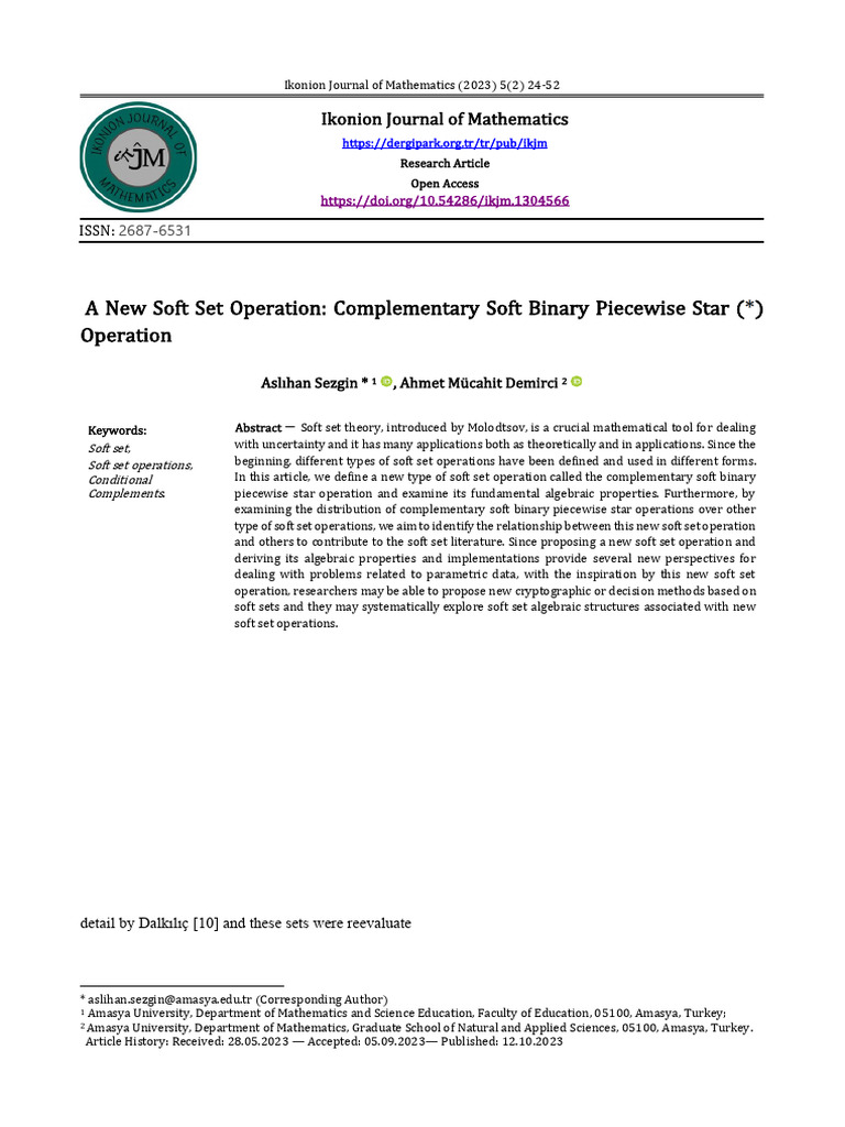 A New Soft Set Operation: Complementary Soft Binary Piecewise Star ...