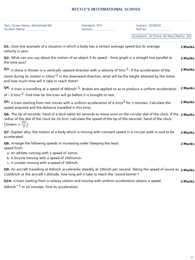 Worksheet Bis 9th Science | PDF