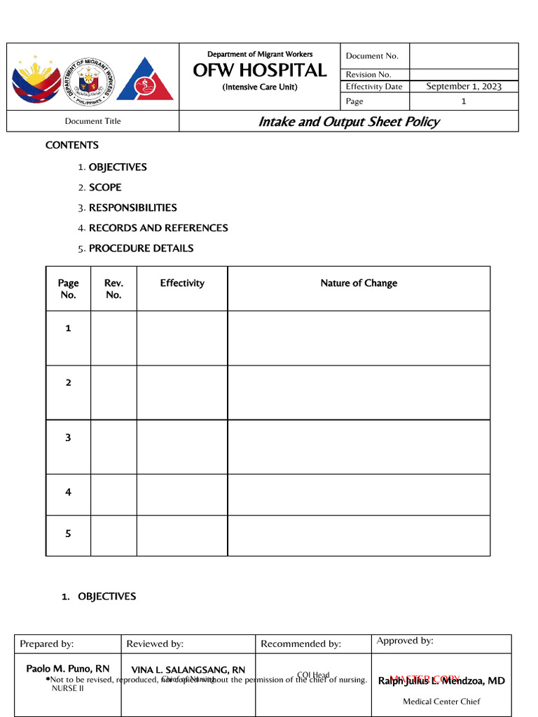 Intake and Output Sheet Policy Updated | PDF