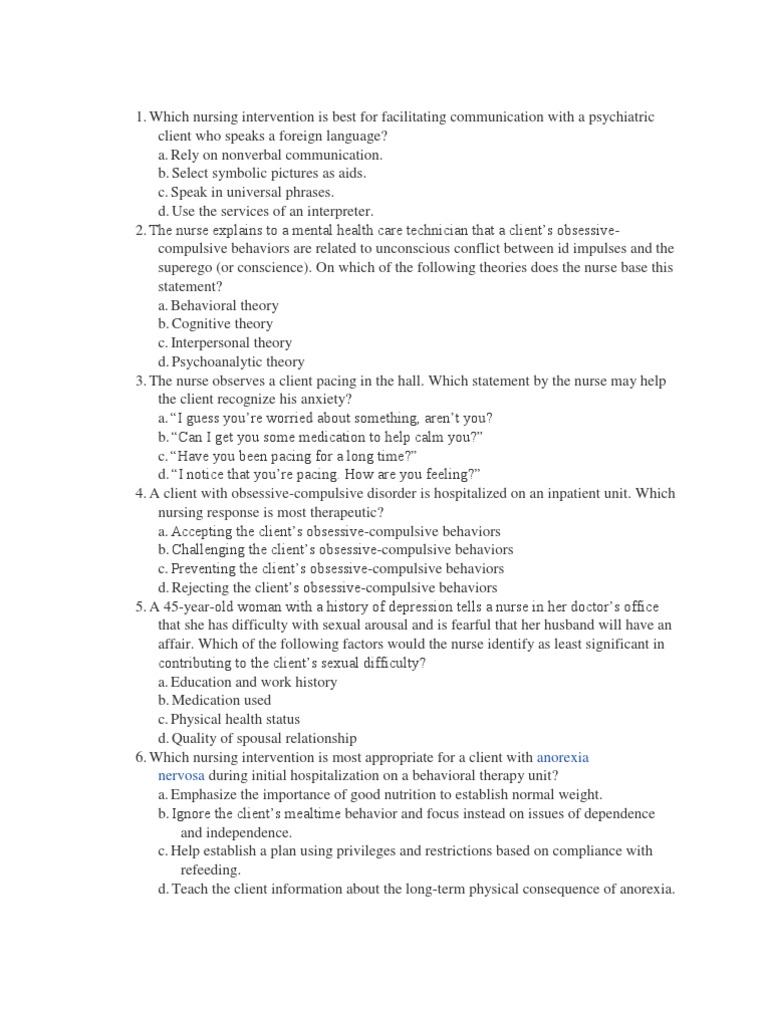 Psych Practice 1 Question | PDF | Obsessive–Compulsive Disorder | Anxiety