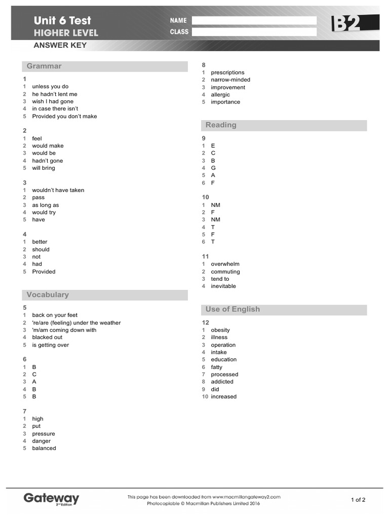 unit 6 test review answer key
