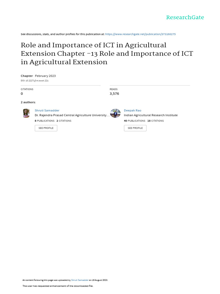 Role and Importance of ICT in Agricultural Extension Chapter - 13 Role ...