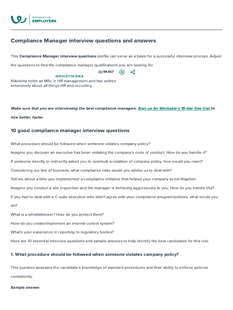 10+ Proven Compliance Manager Interview Questions (+answers) | PDF
