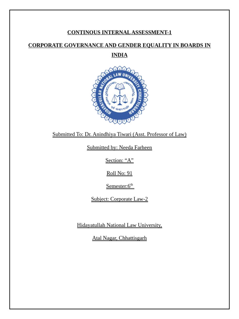 Porate Governance and Gender Equality in Boards in India 1 | PDF